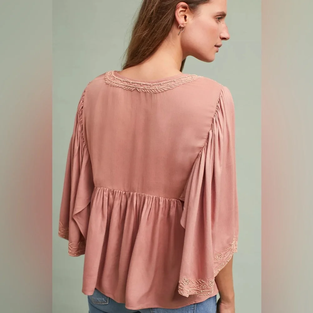 Anthropologie Love Sam Fluttered and Beaded Blouse Medium - Picture 4 of 14